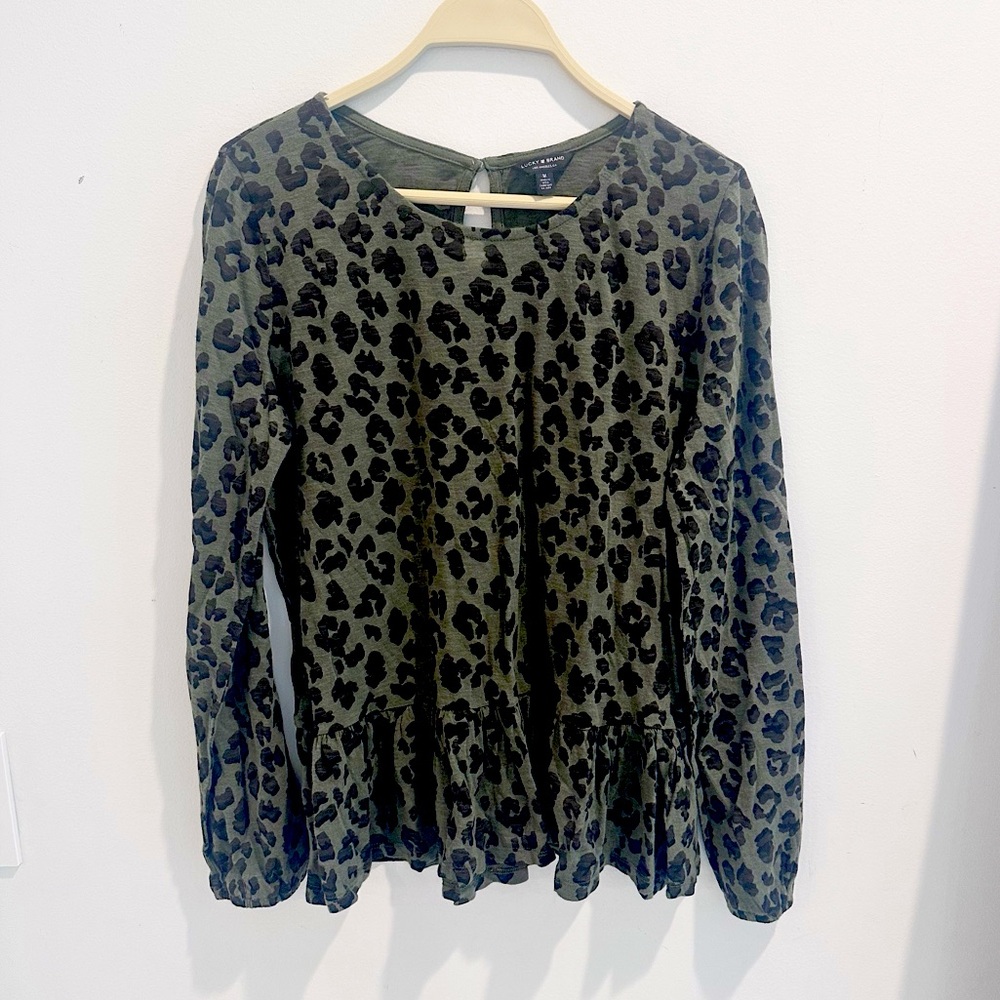 Lucky Brand Cheetah Print Peplum Top Ladies M